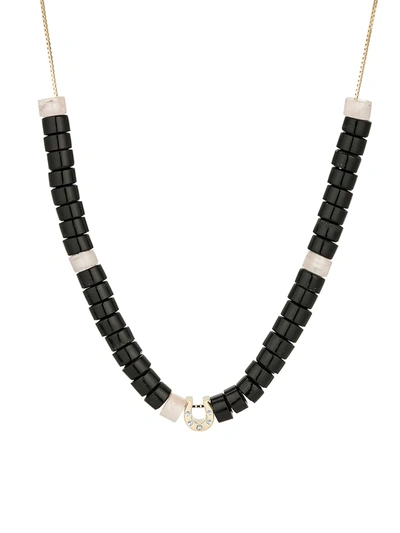 Adina Reyter Design Kits 14k Yellow Gold, Onyx, Rose Quartz & Diamond For Luck Box-link Necklace In Black
