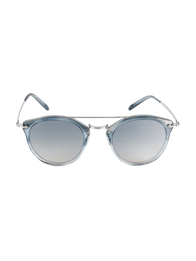 Oliver Peoples Unisex Remick Brow Bar Round Sunglasses, 50mm In Blue