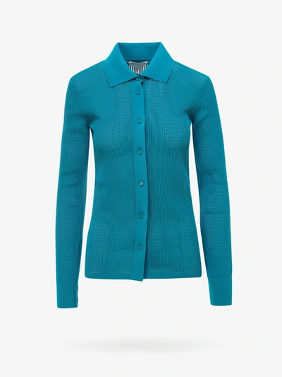 Bottega Veneta Collared Knit Gauze Cardigan In Blue