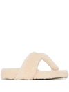 Aquazzura Relax Flat Footbed Shearling Slides In White