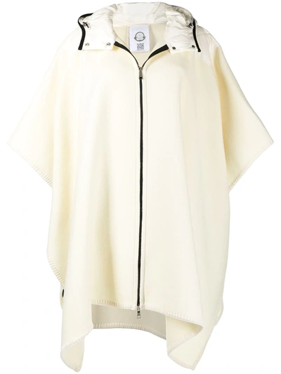 Moncler Intarsia-logo Zip-front Poncho Coat In White