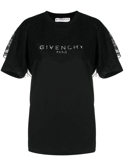 Givenchy Lace-trimmed Logo Cotton T-shirt In Black
