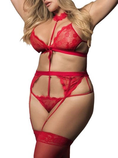 Mapalé Plus Size Strappy Harness Garter Teddy In Red