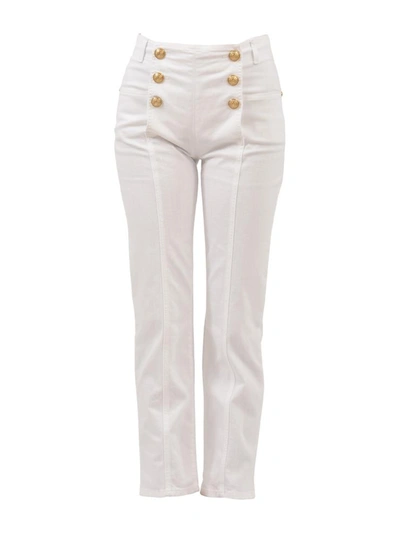 Balmain Gold Buttons Jeans In White