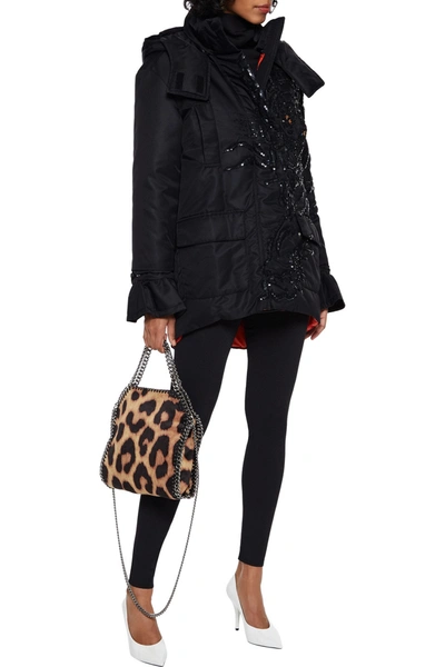 Valentino Embellished Shell Hooded Down Jacket In Black