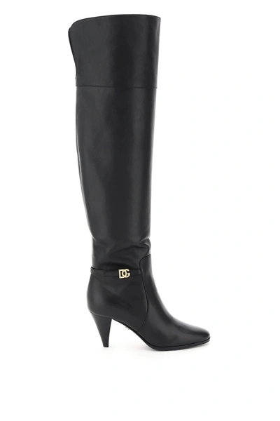 Dolce & Gabbana Dg Buckle Knee-length Boots In Black