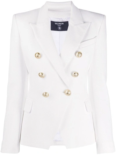 Balmain Stretch Cotton Denim Jacket In White
