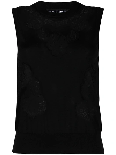 Dolce & Gabbana Floral Lace Knitted Vest In Black