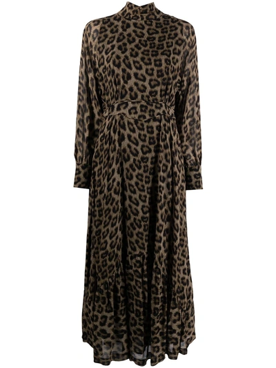 Ba&sh Fara Leopard-pint Midi Dress In Brown