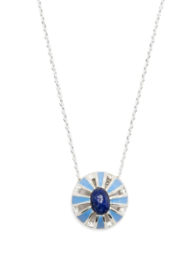 Akansha Sethi Lapis Lazuli Enamel Button Necklace In Silver
