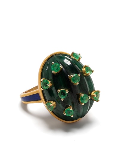 Akansha Sethi Cactus Emerald Studded Ring In Gold