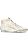 Golden Goose Slide Metallic Distressed Leather High-top Sneakers In Silver