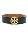 Tory Burch Reversible 1.5" Logo-buckle Belt In Black