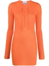 Ganni Recycled Wool Knit V Neck Sweater In Orange
