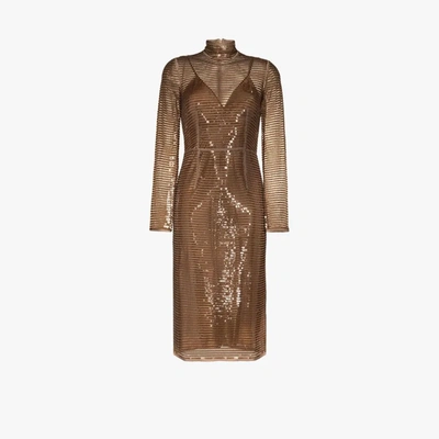 Burberry Embellished Mesh Sequin Cocktail Dress In Gold