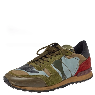 Pre-owned Valentino Garavani Multicolor Camo Leather And Suede Rockrunner Sneakers Size 41