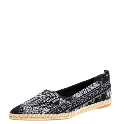 Pre-owned Nicholas Kirkwood Monochrome Embroidered Twill Fabric Mexican Pointed Toe Espadrilles Size 40 In Black