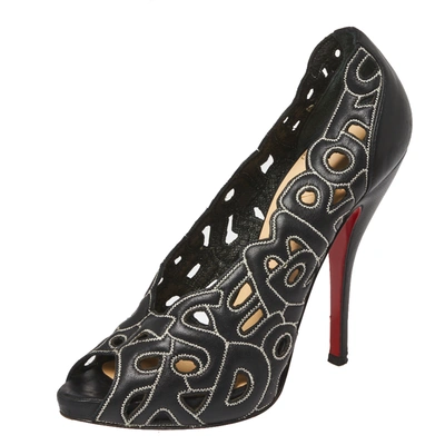 Pre-owned Christian Louboutin Black Letter Leather Tell Me Cutout Pumps Size 36