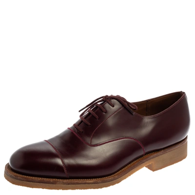 Pre-owned J.m.weston Burgundy Leather Cap Toe Lace Up Oxford Size 41