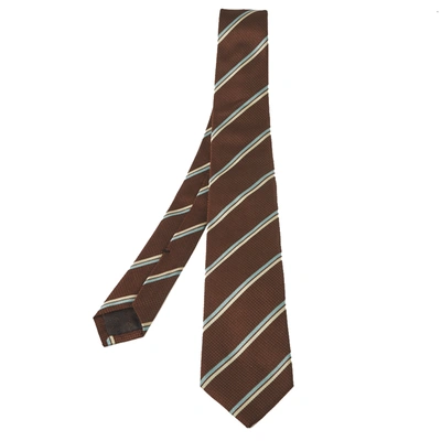 Pre-owned Gucci Brown Striped Waffle Patterned Cotton Silk Tie