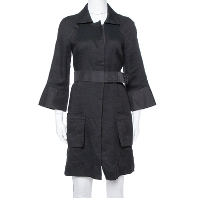 Pre-owned Chloé Black Linen Satin Detail Knee Length Coat M