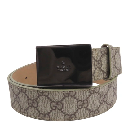 Pre-owned Gucci Brown Gg Supreme Canvas Belt In Beige