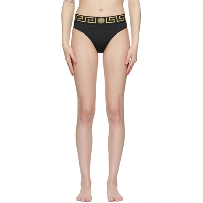 Versace Logo Border Brief Bikini Bottoms Black