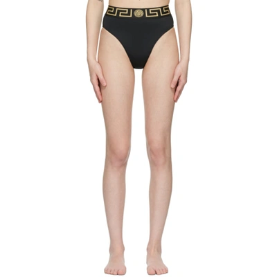 Versace Stretch Cotton Briefs With Logoed Elastic Band In Black