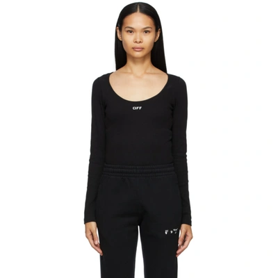 Off-white Logo Print Ribbed Bodysuit In Black