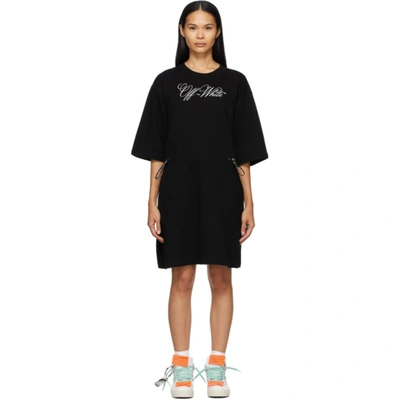 Off-white Logo Coulisse T Shirt Dress In Black