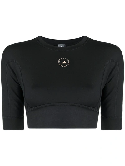 Adidas By Stella Mccartney Cut-out Detail Crop T-shirt In Black