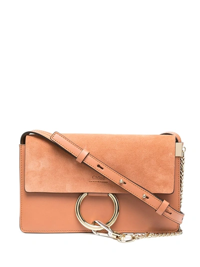 Chloé Small Faye Leather & Suede Shoulder Bag In Orange