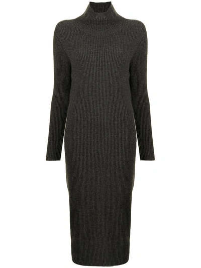 Polo Ralph Lauren Ribbed-knit Midi Dress In Grey