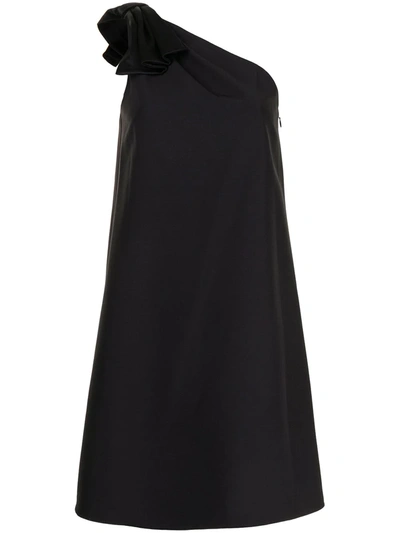 Aidan Mattox 3d Applique One-shoulder Crepe Dress In Black