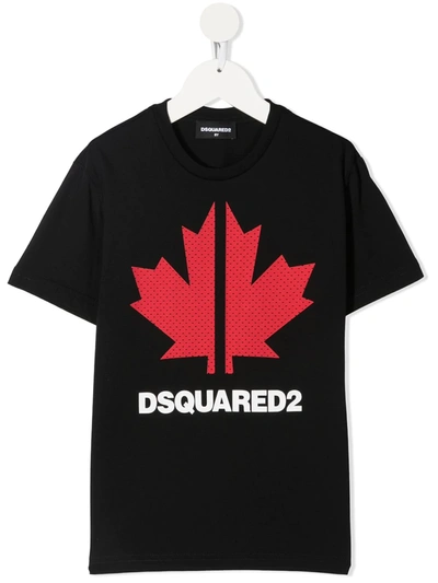 Dsquared2 Kids' Maple-leaf Print T-shirt In Black