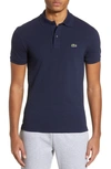 Lacoste Slim Fit Pique Polo In Navy Blue