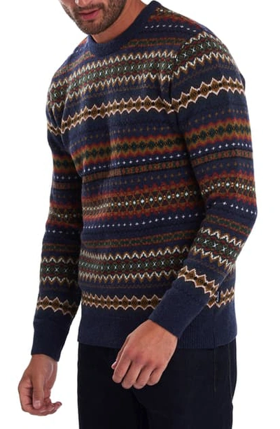 Barbour Fair Isle Crewneck Wool Sweater In Navy Marl
