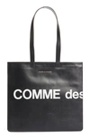 Comme Des Garçons Logo Leather Tote Bag In Black
