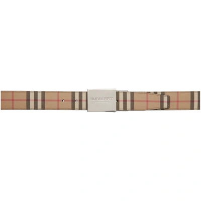Burberry Reversible Beige E-canvas Vintage Check Plaque Belt In Archive Beige