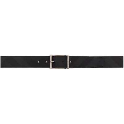 Burberry Reversible Black & Grey Check Belt In Dark Charco