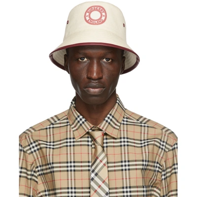 Burberry Beige & Red Canvas Logo Bucket Hat In Multi