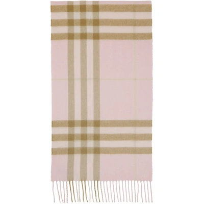 Burberry Pink Cashmere Check Classic Scarf In Alabaster