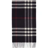 BURBERRY NAVY CASHMERE CLASSIC CHECK SCARF