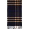 BURBERRY NAVY CASHMERE CLASSIC CHECK SCARF