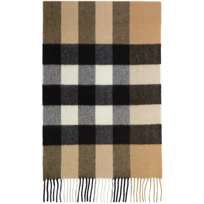 Burberry Beige Cashmere Mega Check Scarf In Brown