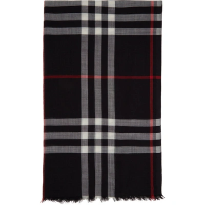 Burberry Navy Gauze Giant Check Scarf In Blue