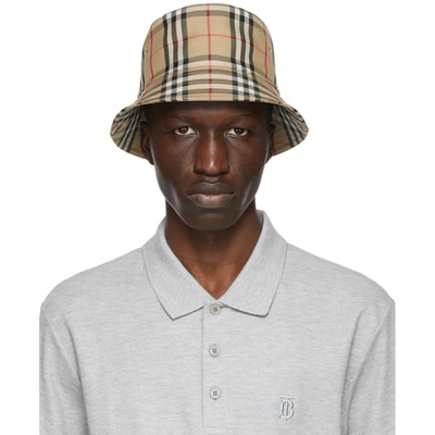 Burberry Kids' Check Cotton Blend Bucket Hat In Neutrals