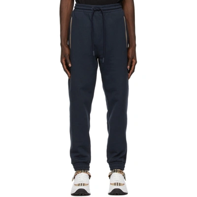 Burberry 'barns' Drawstring Waist Icon Stripe Placket Jogger Trousers In Blue