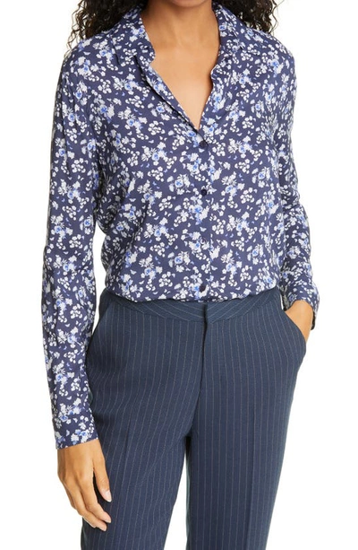 L Agence L'agence Holly Floral Print Shirt In Navy/ Ivory Butterfly Floral