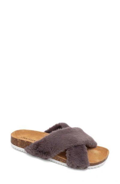 Lisa And Vicky Olla Faux Fur Slide Sandal In Grey Faux Fur